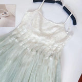 Bonnyshow  Delicate Green Spaghetti Strap A-Line Tulle Dress Elegant Women's Lace Romantic Evening Party Dresses Chiffon Gown