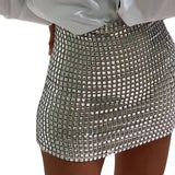 Bonnyshow Women Mini Skirts Sexy Hot Girl Sequined Light-Reflecting & Short Type Sheath Skirt Carnival Party Clothing New Dress