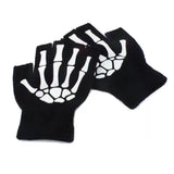 Bonnyshow New Punk Gloves Unisex Halloween Skeleton Skull Half Finger Gloves Glow In The Dark Fingerless Stretch Knitted Winter Mittens