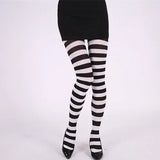 Bonnyshow Goth Style Punk Women Striped Pantyhose Rainbow Long Tights Halloween Christmas High Waist Cosplay Stocking Elastic Slim Legging