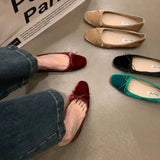 Bonnyshow  New Style Fashion Elegant Velvet Ballerina Shoes Woman Luxury Velour Ballet Flats Ladies Retro Round Toe Bowknot Shallow Loafers