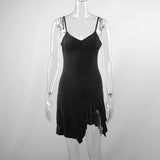 Bonnyshow Summer Sexy Mini Dress Women Sleeveless Streetwear Strap Backless Bodycon Folds Split Dress Party Club Elegant A- LINE Dresses