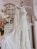 Bonnyshow  French style heavy industry flower brooch hanging neck chiffon dress women's summer diamond studded fairy dress for women