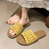 Bonnyshow  Hollow Out Flat Slippers Pu Leather High Quality Summer Sandals New Luxury Design Women's Shoes Beach Slides