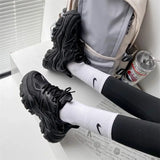 Bonnyshow  New Women New Fashion Platform Sport Shoes Women Summer Black Casual Chunky Sneakers Women Mesh Leather Platform Shoes