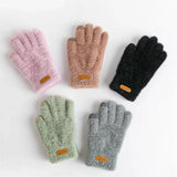 Bonnyshow Knitted Gloves Winter Warm Thick Screen Fur Gloves Solid Mittens for Mobile Phone Tablet Pad Women's Cashmere Wool Glove