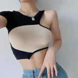 Bonnyshow Vintage Brown Black Patchwork Hollow Out Y2k Crop Top Women Gothic Sexy Aesthetic Fairy Corset T Shirt