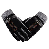 Bonnyshow Winter Men's Warm Gloves Genuine Suede Pig Leather Gloves Mittens Male Thick Bike Motorcycle Gloves Men Knitted Guantes