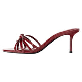 Bonnyshow  Women's Shoes Summer New Bow High Heels, Red Slim Heels Slippers, Fashionable Retro French Women's Sandals Sandal