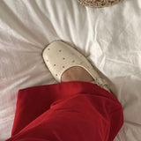 Bonnyshow  Square Toe Red Rivet Mary Jane Shoes Women Elegant Spring Autumn Flats Shoes Ladies Shallow Casual Black Loafers Footwear 2025
