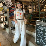 Bonnyshow  Korean Cute Design Short Sleeves With Star Print Graphic T Shirts Mini Crop Tops Women Clothes Hip Hop Students Slim Summer