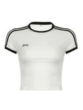 Bonnyshow Side Stripe Short Sleeve Bow Cute O Neck Short Sleeve White T-Shirt Women Sporty Football Jersey Preppy Summer Tops