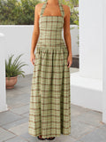 Bonnyshow  Elegant Floral Print Maxi Dress Sleeveless V-Neck Backless Boho Dress for Beach Wedding or Garden Party