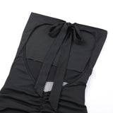 Bonnyshow  Female Backless Vestidoes Summer Sexy Halter Sleeveless Bodycon Party Dresses Elegant Bright Silk Patchwork Mini Dress for Women