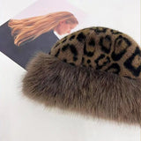 Bonnyshow Vintage Leopard Bucket Hat for Women Warm Fluffy Fur Fisherman Cap Winter Thicken Plush Female Mongolian Hats Christmas Gifts