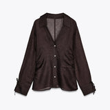 Bonnyshow  Sexy See Through Lace Up Women's Shirts Solid Laple Single Breasted Full Sleeve Female Shirt 2025 Summer New Lady Commuter Wears