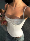 Bonnyshow  Floral Embroidery Summer Camisole Backless Slim Sexy Hottie Casual Sleeveless Crop Tops Basic Streetwear Clothings