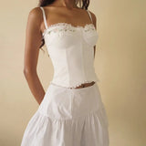 Bonnyshow  Floral Embroidery Summer Camisole Backless Slim Sexy Hottie Casual Sleeveless Crop Tops Basic Streetwear Clothings
