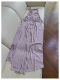 Bonnyshow  Womens Elegant Purple Halter Neck Maxi Dress Ruffled Neckline Ruched Waist Floral Detail Formal Evening Party