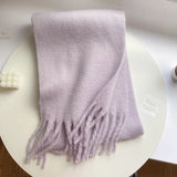 Bonnyshow Winter Warm Thicken Scarf Luxury Cashmere Women's Scarfs Solid Color Minimalism Shawl Long Soft Fluffy Classic Tassel Shawls