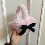 Bonnyshow Women Bow Knot EarMuffs Kawaii Heart Fluffy Ear Muffs Cold Protection Women Ear Cover Thickened Plush Japanese JK Girls Earplugs