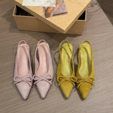 Bonnyshow  Summer Women's Low Heel Sandals Fashion Butterfly-knot Pointed Toe Shoes Ladies Evening Dancing Party Slingback Shoes