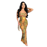 Bonnyshow Women Strapless Sleeveless Strap Long Maxi Dress Print 2024 Fall Sexy Party Evening Bohemian Street Vestidos Dresses