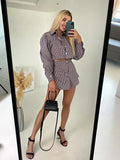 Bonnyshow  OL Outfits Womens Two Piece Set Plaid Long Sleeve Shirts High Wasit Wide Legs Shorts Elegant Korte Suits Outfits 2 Piece