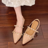 Bonnyshow  Sandals Spring Shoes All-Match Summer Heels New Pointed Retro Girls Comfort Scandals Toe Female Sandal