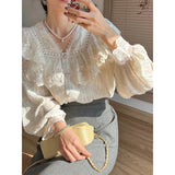 Bonnyshow Vintage French Women Shirts Lace Lolita Elegant Long Sleeve Flounce Blouse High Quality Office Lady New Fashion Chic Female Tops