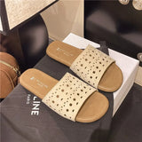 Bonnyshow  Hollow Out Flat Slippers Pu Leather High Quality Summer Sandals New Luxury Design Women's Shoes Beach Slides