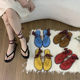 Bonnyshow  Summer Lace-Up Women Clip Toe Sandal Fashion Open Toe Narrow Band Footwear Ladies Gladiator Shoes Outdoo Flats Sandalias