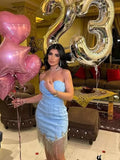 Bonnyshow Eye Catching Sparkle Crystal Beaded Short Cocktail Dresses Sweetheart Strapless Sexy Women Mini Maxi Dress To Birthday Party