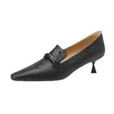 Bonnyshow  French Retro Temperament Low-heeled Shoes Women's Spring New Leather Pointed High Heels Small Leather Shoes Large Size 43