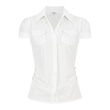 Bonnyshow  Femme Pink Slim Blouse Shirts Summer Women's Fashion Casual Polo Neck Short Sleeve Top Single-breasted Shirt Y2k Coquette