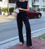 Bonnyshow  New Cotton and Linen Set for Spring and Summer 2025 Is Elegant Featuring A Sleeveless Vest and Wide-leg Trousers A Two-piece Set