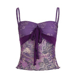 Bonnyshow  Ruffly Slim Fit Spliced Flora Prints Fashion Women Camisole Tops Summer Simple Causal Blouses