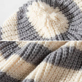 Bonnyshow Korean Stripe Beanie Cap for Women Winter Thick Thread Needle Knitted Hat Vintage Hip Hop Female Slouchy Hats