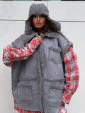 Bonnyshow Plush Lining Sleeveless Women's Vest Coat Fashion Turndown Collar Single Breasted Coats Winter Windproof Warm Jacket for Women