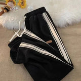 Bonnyshow Corduroy Striped Sweatpants Women Streetwear Thick Wide Leg Pants Y2K Harajuku High Waist Joggers Korean Baggy Trousers