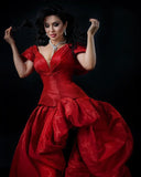 Bonnyshow Stylished Shiny Red Asymmetrical Evening Dresses Long Bubble Women Formal Party Dress Lace Up BacK Sexy Maxi Gowns