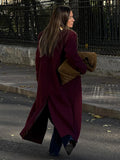 Bonnyshow Fashion Retro Long Women's Coat Solid Color Turndown Collar Double Breasted Coats Women Elegant Vintage Windproof Overcoat