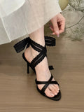 Bonnyshow  Lace Pointed Toe Women Heeled Sandals Stilettos Shoes Woman Slippers Slingback 2025 Fashion Summer Sexy Dress Pumps Zapatillas