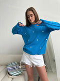 Bonnyshow Autumn Winter Warm Women's Love Print Knitted Pullover Fashion Casual Loose Female Versatile ChicTop Oversized Sweater