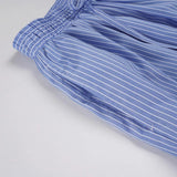 Bonnyshow  Streetwear Blue Striped Print Casual Pants Elastic Low Rise Loose Trousers y2k Aesthetic Korean Style Hippie Trousers