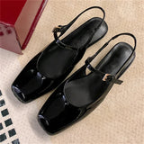 Bonnyshow  High Quality Fashion Soft Leather Square Toe Women Pumps Sandals Buckle Strap Casual Party Low Heels Female Shoes