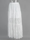 Bonnyshow  Floral Jacquard Lace White Long Skirt Women Summer High Waist Loose Sexy Sheer Midi Skirts Streetwear Casual Fashion Skirts New
