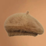 Bonnyshow Winter Plush Beret Hat for Women Faux Rabbit Fur Warm Newsboy Cap Soft Solid Color Thicken Artist Painter Caps