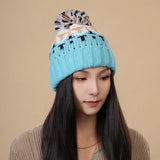 Bonnyshow Winter Knit Beanies for Women Colorful Pompom Thick Warm Pullover Hats Anti-Cold Outdoor Windproof Woolen Caps Bonnet