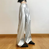 Bonnyshow Silver Retro Matte Trendy Personalized All-match Casual High Street Cool Confident Casual Women's Autumn Wide Leg Pants